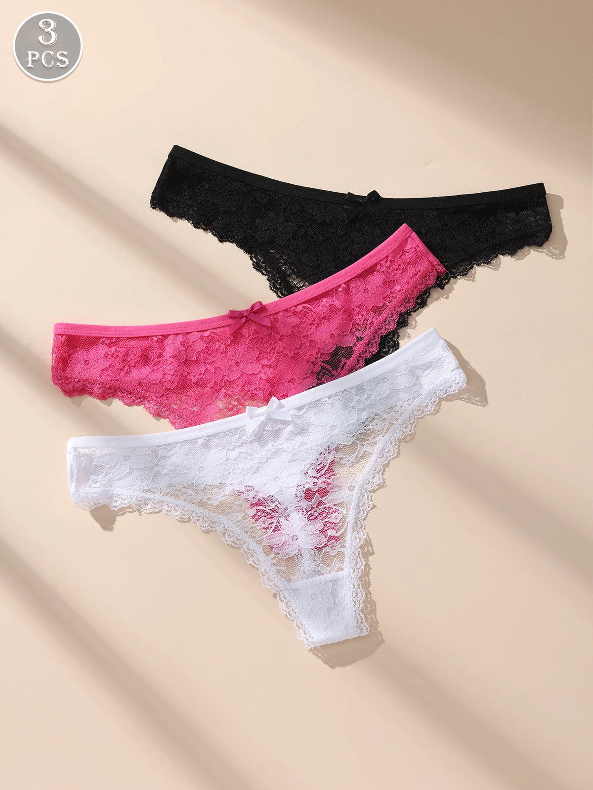 Awesomea 3Pcs Women’s Lace Bow Underwear – Soft Comfortable Low Waist Panties – Breathable Stretchy Seamless Lightweight Briefs