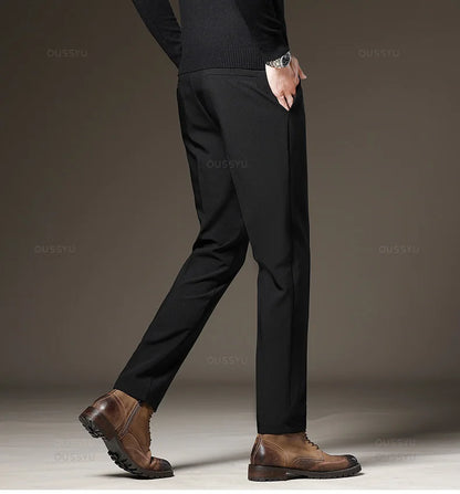 Autumn Winter Men‘s Suit Pants Slim Business Office Elastic Waist Black Grey Classic Pant Korean Trousers Male Plus Size 28-38