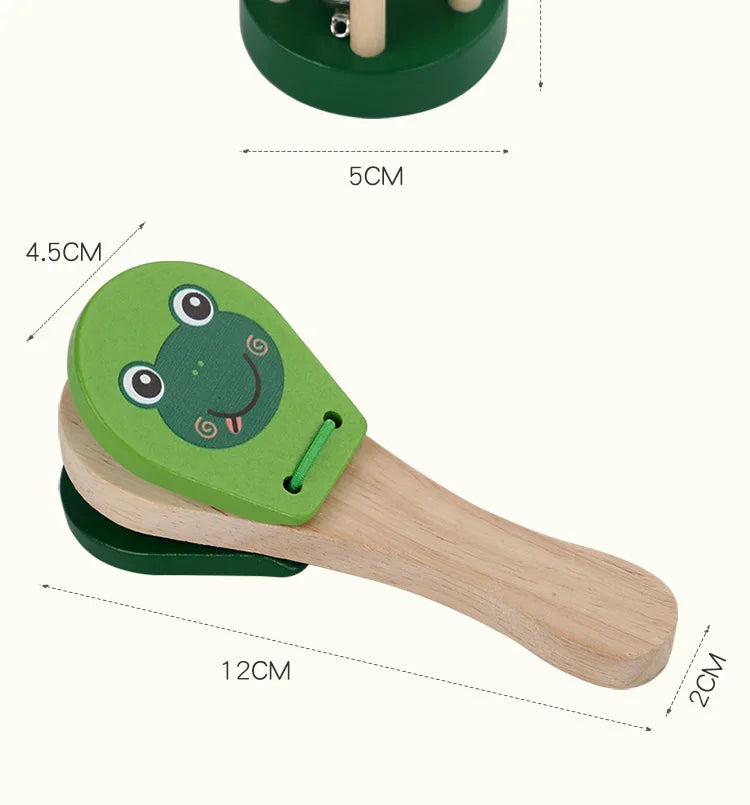 Wooden Half Round Hand Ringing Bell Children Musical Orff Instruments Clapper Handle Educational Fun Toys Infant Teaching Aids
