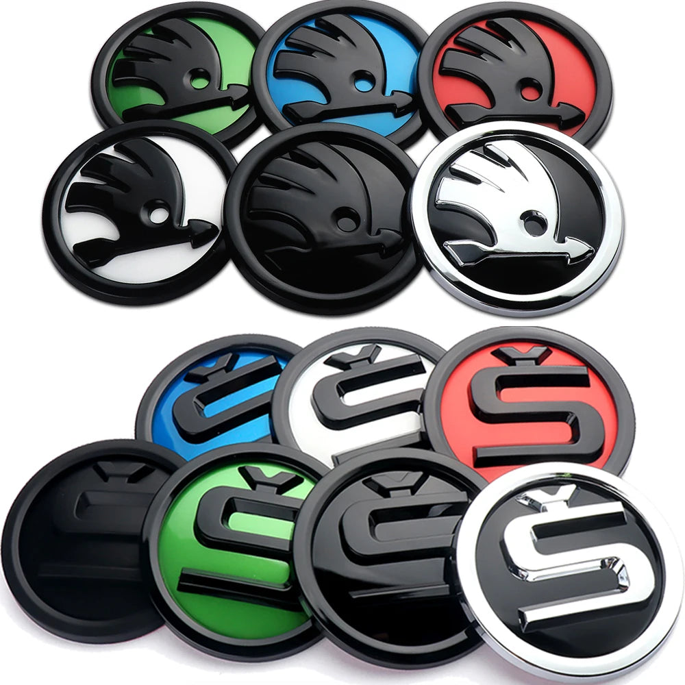 80/90/100mm Car Front Grille Hood Emblem Rear Trunk Badge Sticker For Skoda S Logo Octavia Fabia Superb Kamiq Kodiaq VRS Rapid