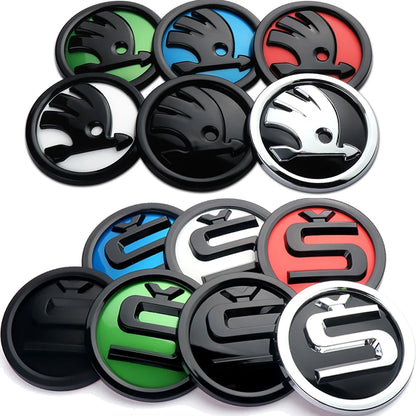 80/90/100mm Car Front Grille Hood Emblem Rear Trunk Badge Sticker For Skoda S Logo Octavia Fabia Superb Kamiq Kodiaq VRS Rapid