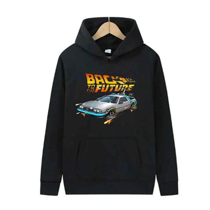 Back To The Future Retro DeLorean Car Print Hoodie Long Sleeve Tops Men Casual Streetwear Pullover Spring Autumn Unisex Clothing