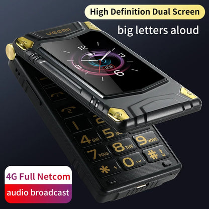 YeeMI M7+ 4G Rugged Feature Phone Big Button Full Band Flip Phone Dual SIM Dual Screen Cellphone For Old Man 6800mAh Big Battery