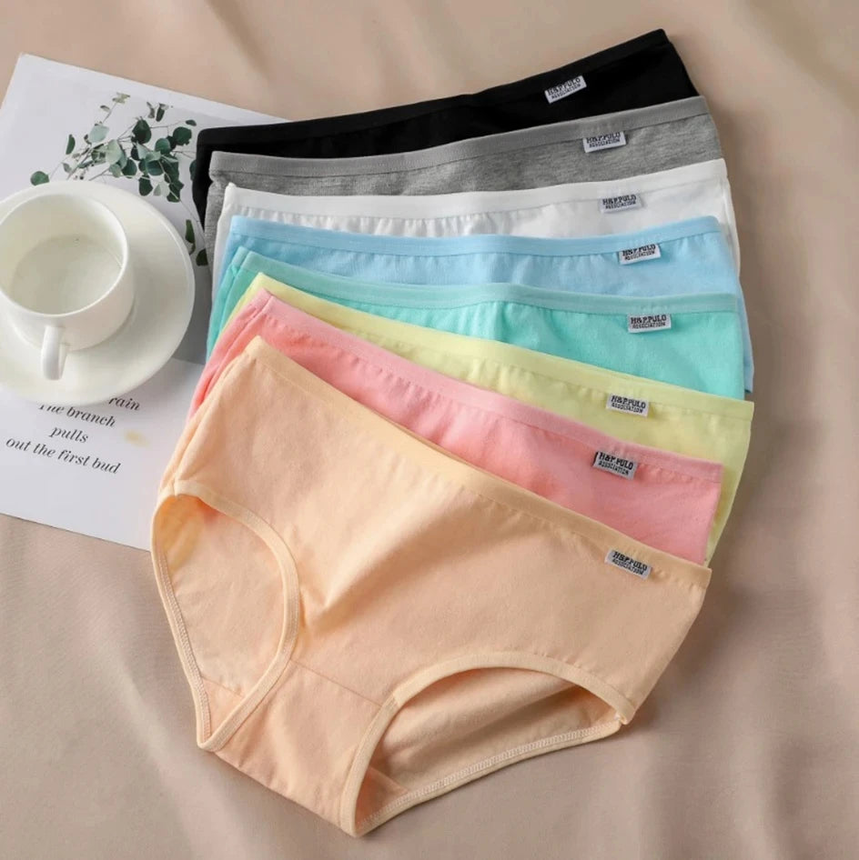 7Pcs/Set Candy Color Underwear Womens Comfortable High-quality Cotton Panties Mid-waist Breathable Underpanties Plus Size Briefs