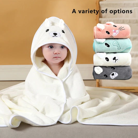 1 Cute Cartoon Animal-Shaped Multifunctional Large Towel for Infants and Toddlers, Made of Soft Coral Fleece Fabric, Polyester Material, Quick-Drying and Water-Absorbent Design, Can Be Used as a Bath Towel, Blanket, or Bathro