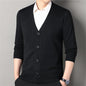 Autumn Winter Men's Casual Knit Cardigan Solid Color Slim Fit Fashion V-Neck Knitted Sweatercoat Men Fleece Warm Sweater Jackets