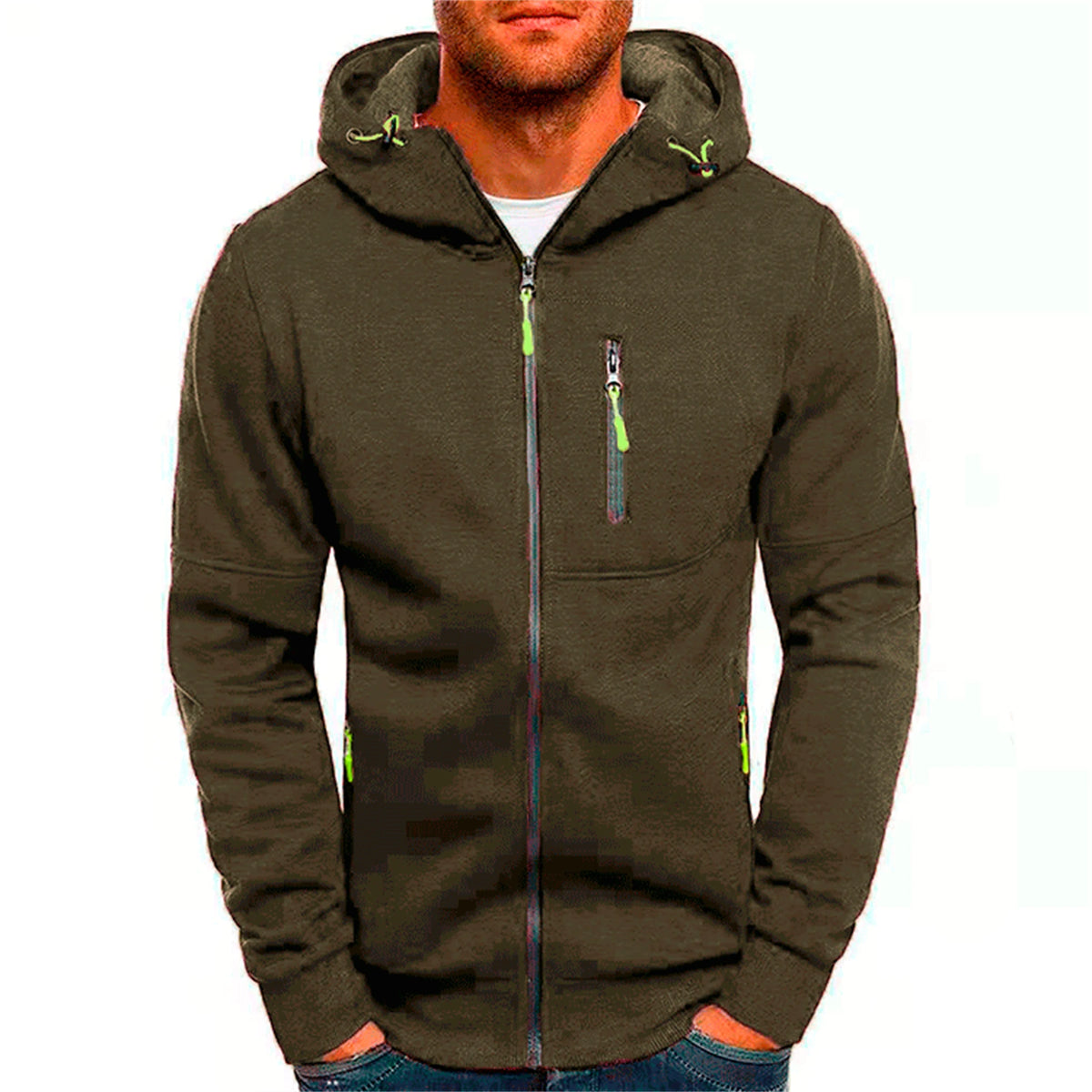 Solid color men's hooded jacket Casual long-sleeved hoodie Zipper Gym sports hoodie Spring Fall