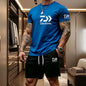 2026 Summer Men's Short Sleeved T-shirt Drawstring Shorts Set Breathable Outdoor Sports Set Men's Daily Fishing Suit