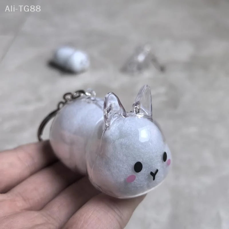 Cartoon Pet Hair Memorial Keyring - Cute Animal Rabbit Fur Organizer Keychain Transparent Storage Box Bag Pendant Pet Souvenirs