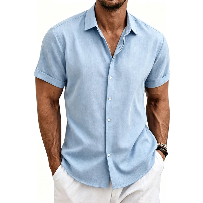 2026 Cotton Linen Shirts for Men Casual Shirts Lightweight Short Sleeve Henley Beach Shirts Fashion Hawaiian T Shirts for Men