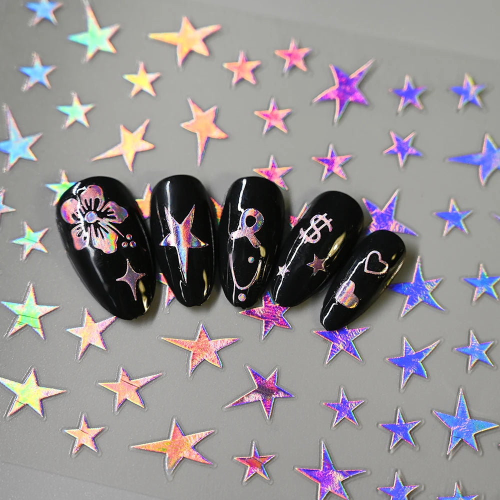 12Pcs 3D Gold Sliver Stars Nail Stickers Bronzing Starlight Nail Art Decals Self Adhesive Slider Decals DIY Nail Tips Decoration
