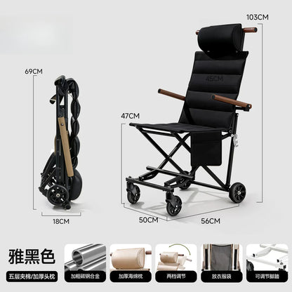 Portable Folding Travel Trolley for Elderly, Light‑Weight Recliner Cart, Multi‑Purpose Sit‑able for Car Trip & Outdoor Travel
