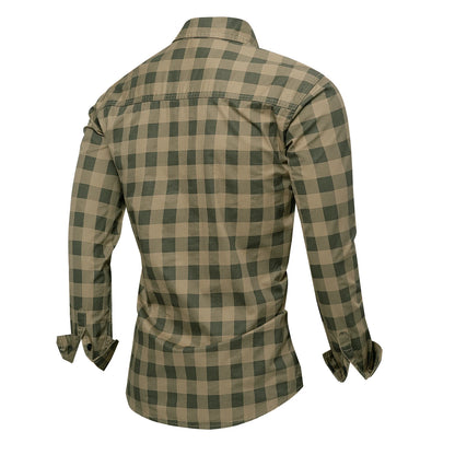 2025 Autumn New Fashion Men's 100% Cotton Plaid Shirt Tops Casual Button Down Long Sleeve Letter Embroidery Shirts with Pocket
