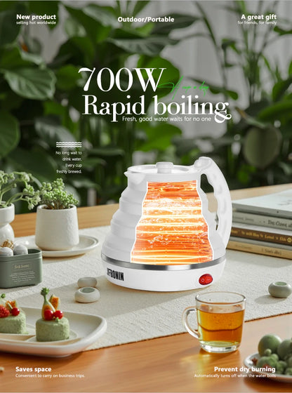 JFBONIN 555ml 220V Mini Portable Folding Electric Kettle 700W Silicone Compression Water Heater for Home And Easy Travel Use