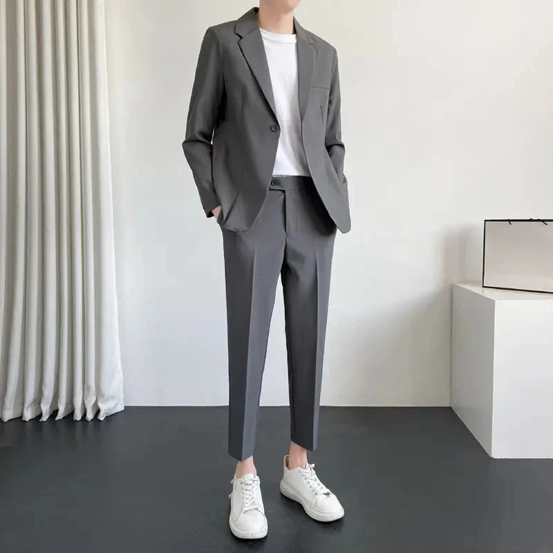 Men's Drapey Casual Suit Set Korean Style Loose Fit Spring Autumn Handsome Cool Trendy Light Mature Stylish Suit Jacket