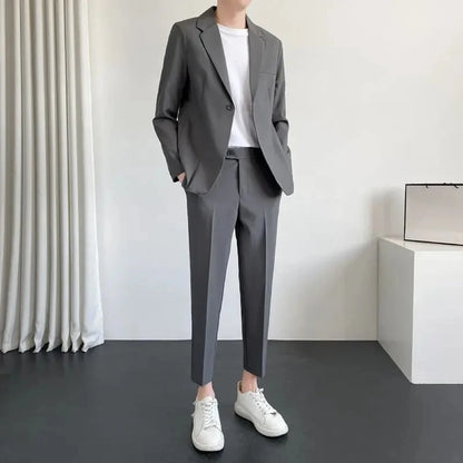 Men's Drapey Casual Suit Set Korean Style Loose Fit Spring Autumn Handsome Cool Trendy Light Mature Stylish Suit Jacket