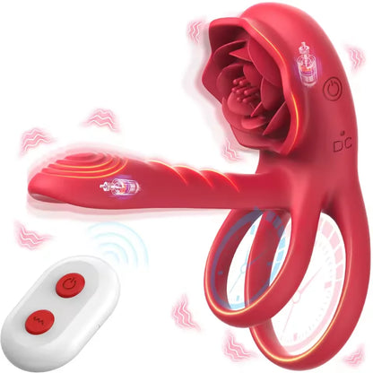 Male Penisring Delay Ejaculation Rose Lock Ring Vibrator G Spot Nipple Clitoral Stimulator for Women Sex Toys for Couple 18+