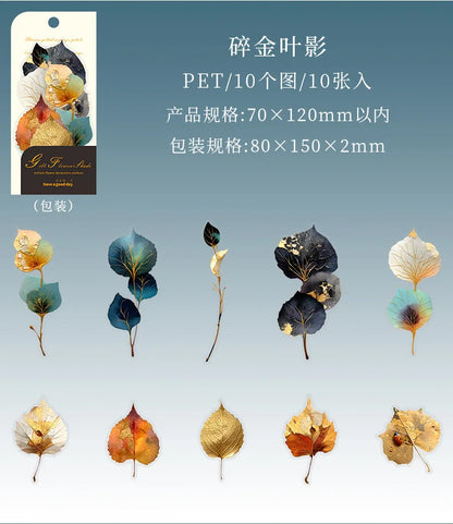 10pcs/1lot Kawaii Scrapbook Sticker Golden Flower Shadow Scrapbooking Supplies Planner Decorative Stationery Sticker
