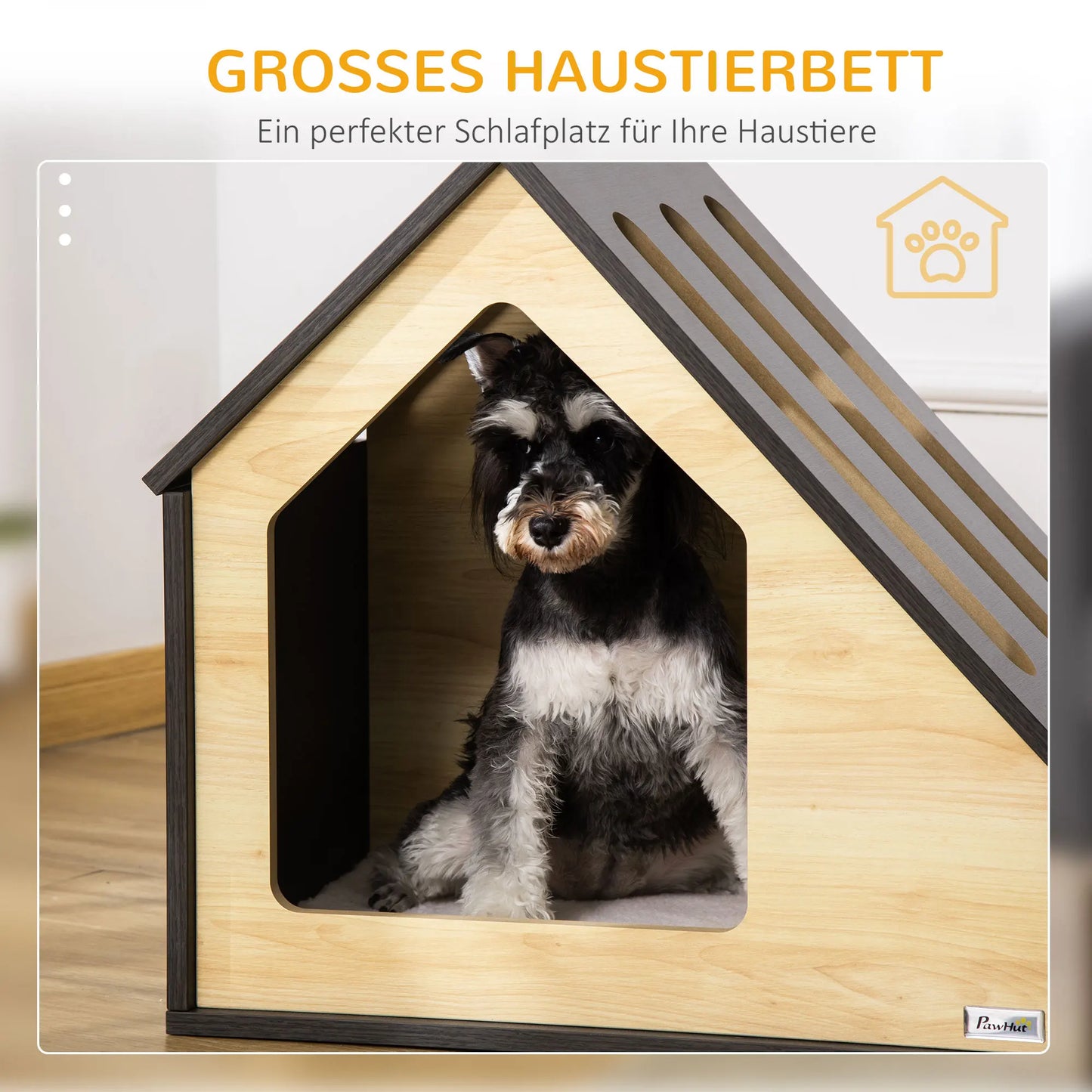 Wooden Pet House Indoor Cat Cave & Dog Bed with Removable Washable Cushion, Small Dog House for Dogs up to 8kg, 60x40x59.2cm, Stylish MDF Furniture with Ventilated Roof