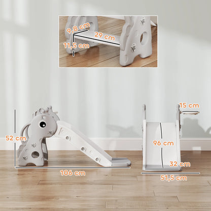 3-in-1 giraffe-shaped children’s slide with a basketball hoop, climbing feature, and balloon, 106x51.5x52 cm, gray