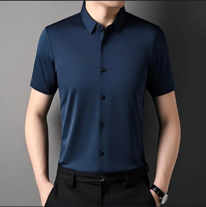 High Quality Dress Shirts For Men Business Casual Seamless Wrinkle Resistant Button Soft Elastic Luxurious Male White Clothing