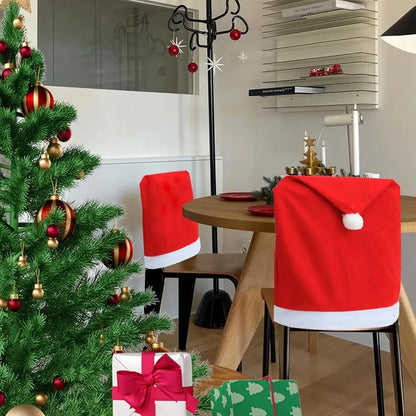 Santa Hat Chair Cover Red Non-woven Chair Back Cover Xmas Table Decoration Dining Chair Protector Christmas Party Supplies