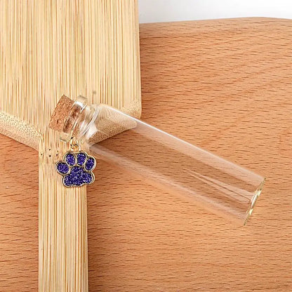 Pet Fur Keepsake Clear Glass Bottle Sealed Cork Stopper Glitter Paw Pendant for Dog Cat Loss Memorial Gift