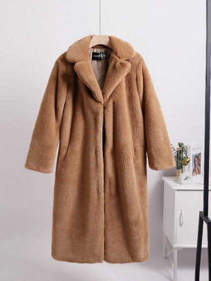TARUXY Winter Loose Mink Velvet Imitation Fur Splicing Long Coat Fur Suit Collar Women's Coat High Street Fashion Lady Overcoat