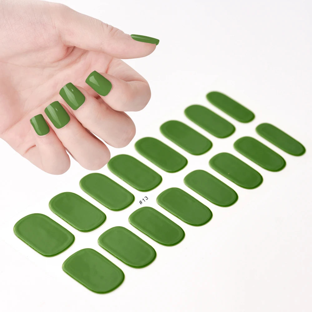 16Tips White French Semi-Cured Gel Nail Patch Sliders Full Cover Gel Nail Stickers For UV Lamp Adhesive Decals Manicure Patch #7