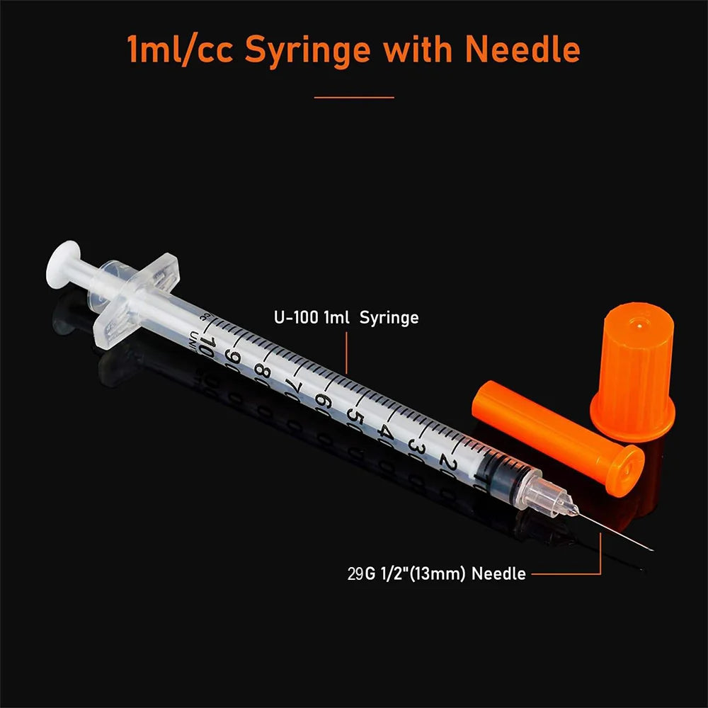 1ml 29G*13Mm Disposable Plastic Veterinary Syringe, Sterile Insulin Syringe with Orange Cap and Needle, Suitable for Pets, Farm Animals, and Laboratory Use.