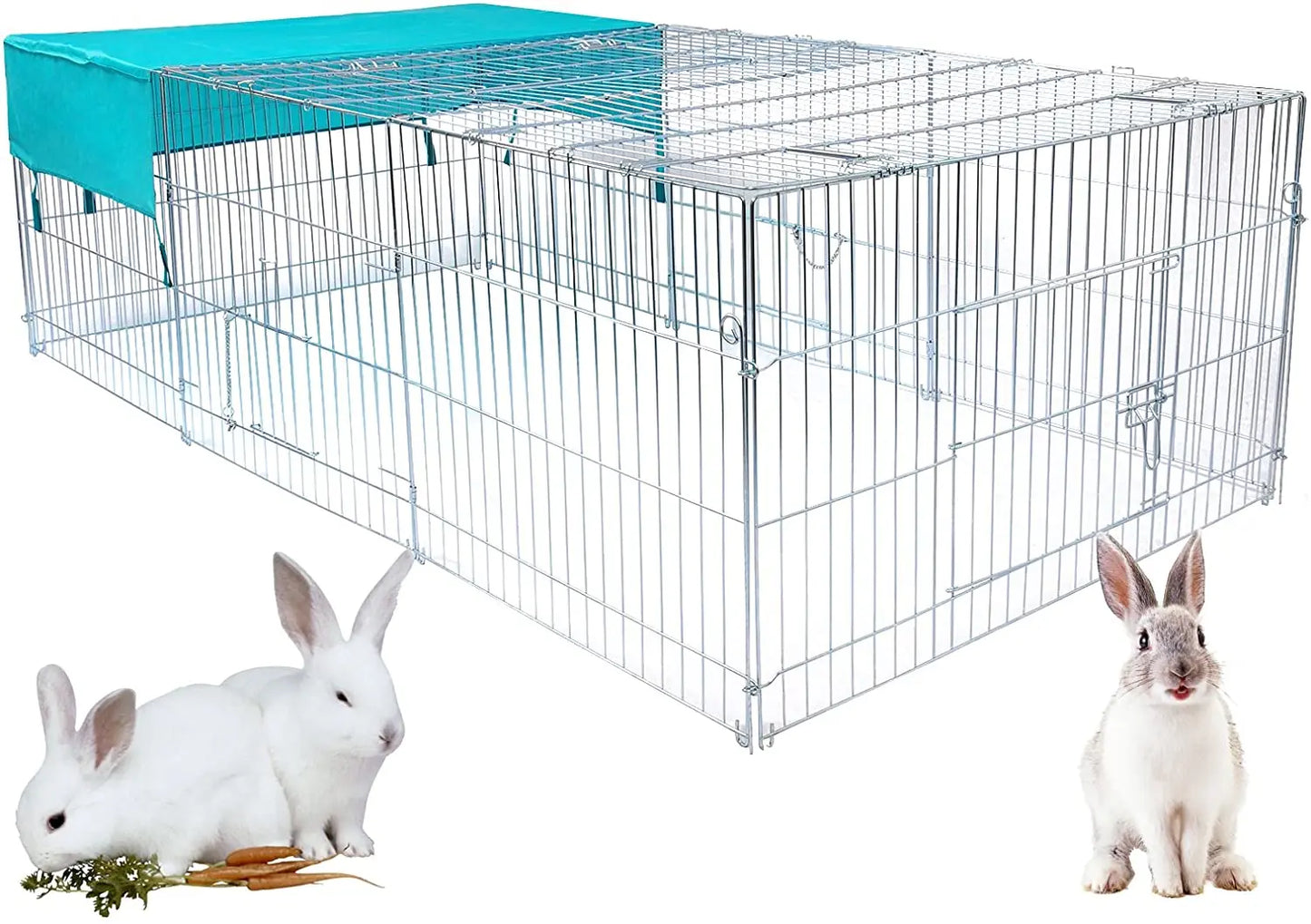 EUGAD Cage for Rabbit Enclosure Hamster Squirrel Chicken Coop Small Animals Outdoor Hutch with Sun Protection Silver Pet House