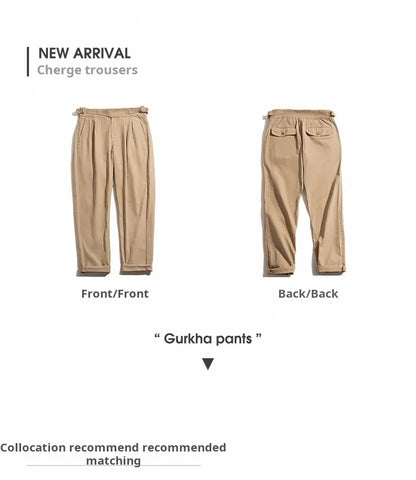 Maden Vintage Khaki Gurkha Pants Adjustable High Waist Casual Cargo Work Pants Classic Straight Trousers Men's Spring and Fall