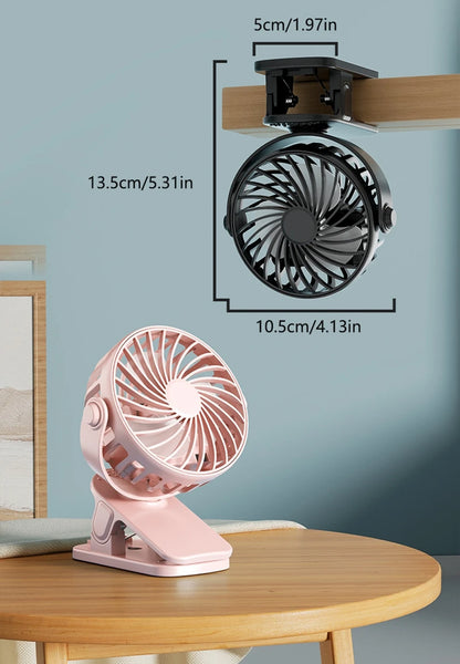 Mini Clip Fan 720°Rotation Built-in Night Lamp USB Rechargeable Powerful Airflow Portable Cooling Fan For Travel Camping Outdoor