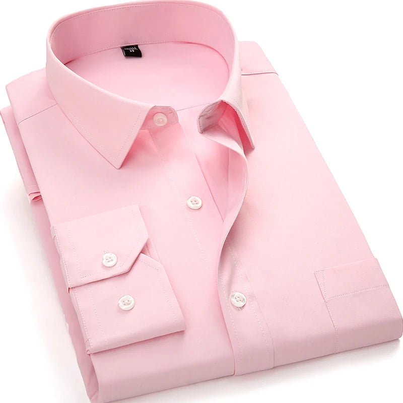 Classic Plain Men's Dress Shirt Long Sleeve Slim Fit Button Up Purple Yellow Men Business Formal Wedding Party Social Shirts