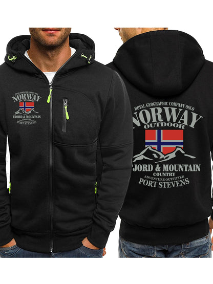 Norway Fjords And Mountains Print Male Zipper Hoodie All-Match Fashion Streetwear Vintage Casual Clothes Autumn Loose Hooded