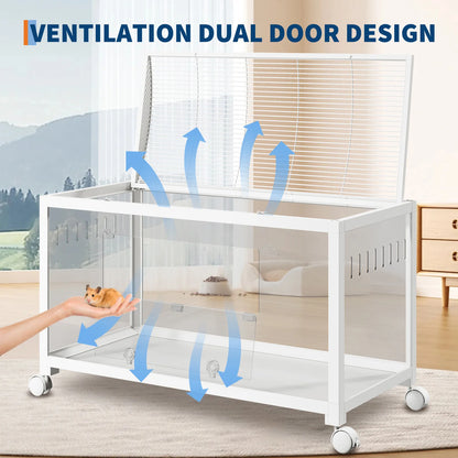 Large Hamster Cage - Metal Frame, Glass Bottom, Acrylic Sides - Chew-Proof Stackable Small Animal Habitat Box with Wheels and Door for Hamsters Gerbils Rats & Small Pets