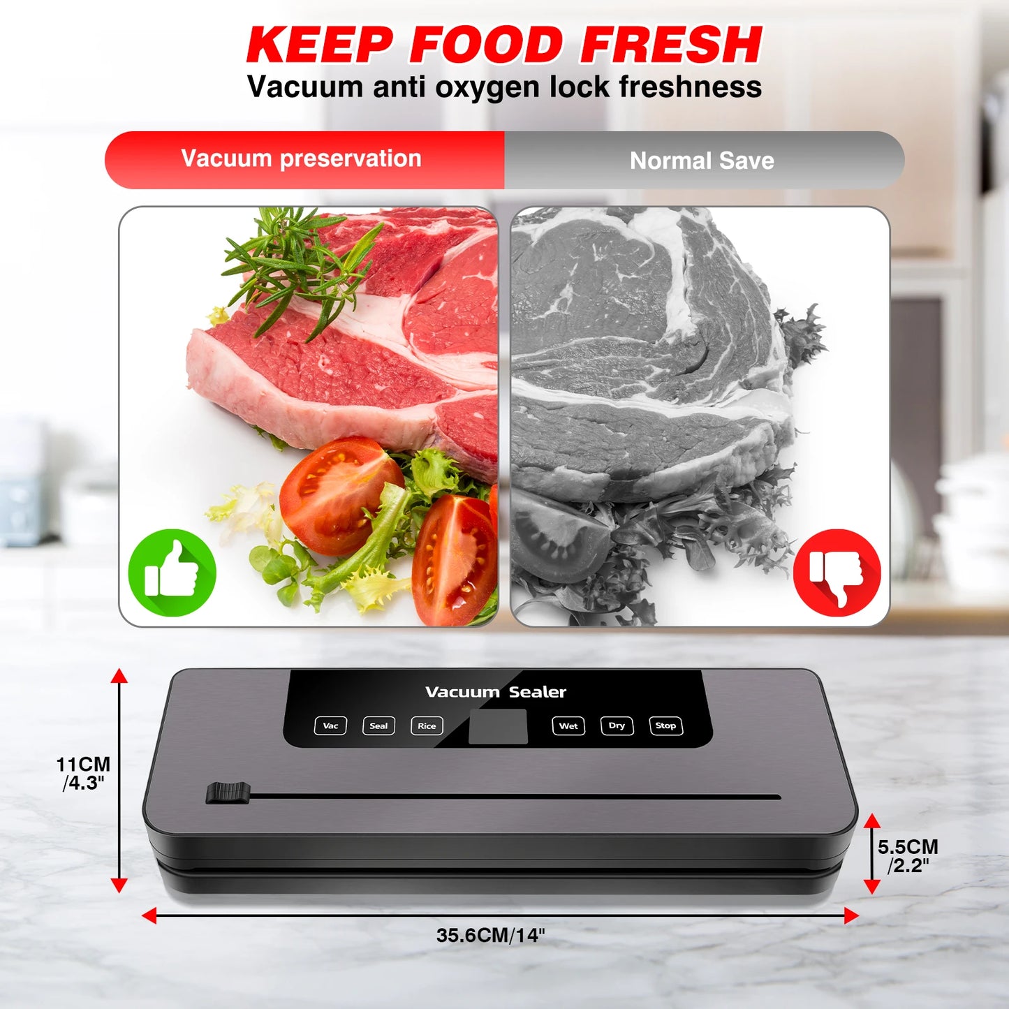 6 in 1 Vacuum Sealer Machine, 6 Modes Multi-Functional Food Vacuum Sealer with 10PCs Vacuum Bags, 30cm Longer Seal Food Sealer Built-In Cutter, Keep Meat Vegetables Snacks Fruits Grains Fresh