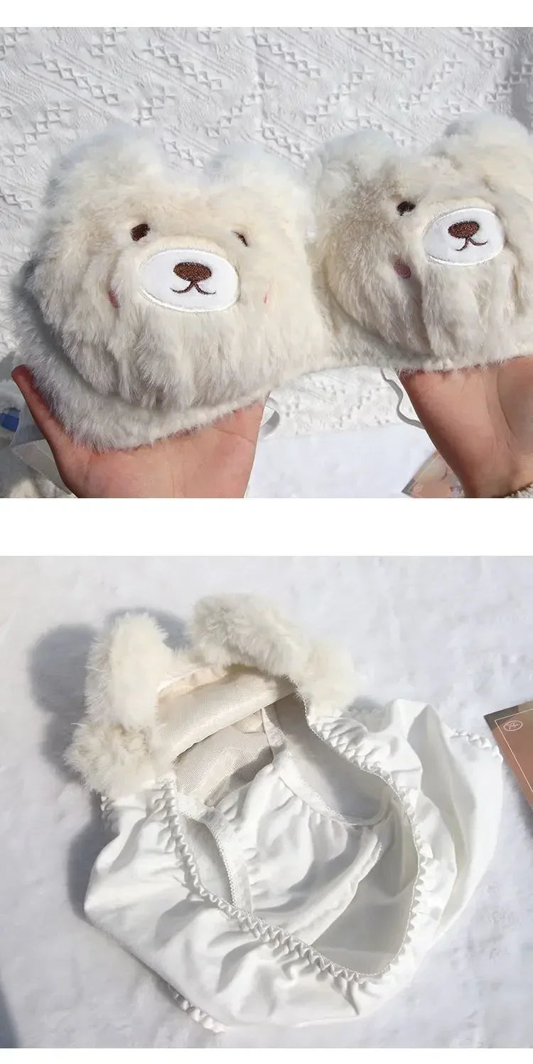 Soft and Cute Bear Japanese-style Lingerie for Women, Autumn and Winter Cartoon Plush Comfortable and Adorable Girl Bra