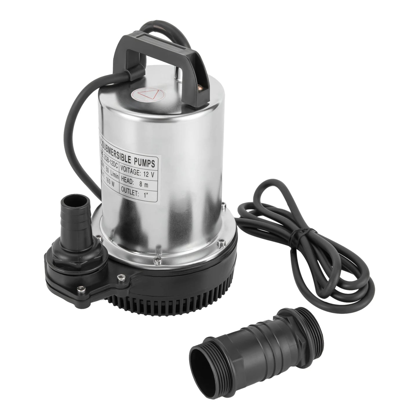 6000L/H Submersible Sewage Pump, 12V DC Sewage Dirty Water Pump 160W Stainless Steel Durable Drain Septic Sump Celler Pump