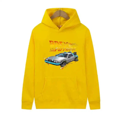Back To The Future Retro DeLorean Car Print Hoodie Long Sleeve Tops Men Casual Streetwear Pullover Spring Autumn Unisex Clothing
