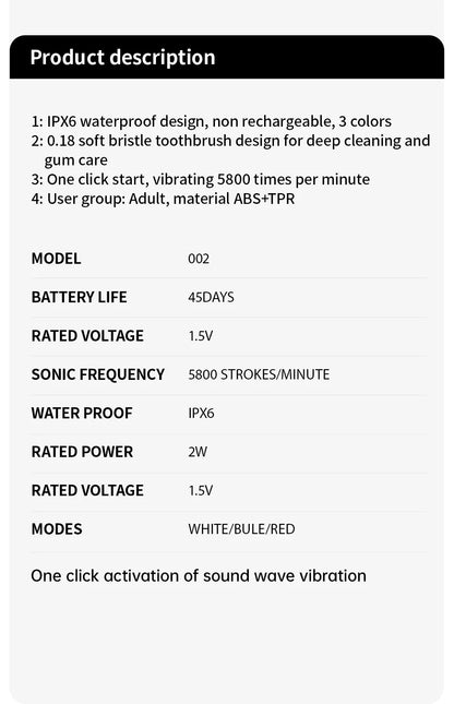 Clearance_Jianpai Sonic Electric Toothbrush for Men and Women Adult Household Non Rechargeable Soft Hair IPX6 Waterproof_Continu