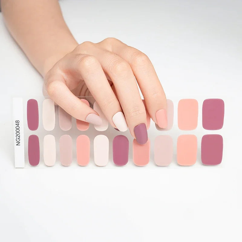 16/18/20Tips Semi-Cured Gel Nail Strips Adhesive Full Cover Stickers for Nails UV Lamp Need Press On Nails Fashion Manicure