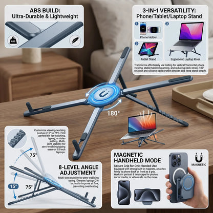 Foldable Magnetic Laptop Stand ABS Plastic Portable Adjustable Stand Heat Dissipation Holder for Smart Phone Tablet Notebook