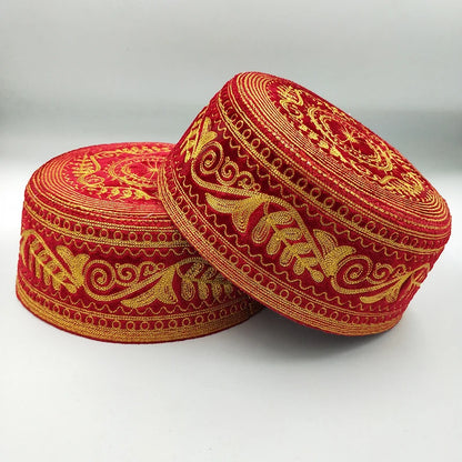 Muslim Prayer Hats Red Cotton Embroidery Kufi Cap Turban Indian Style for Men Saudi Arabia Islamic Clothing Jewish Islamism Scar