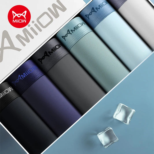 MiiOW 4Pcs Ice Silk Men's Panties Sexy Seamless Man Boxershorts Graphene Antibacterial Men Underwear Breathable Man Boxer Briefs