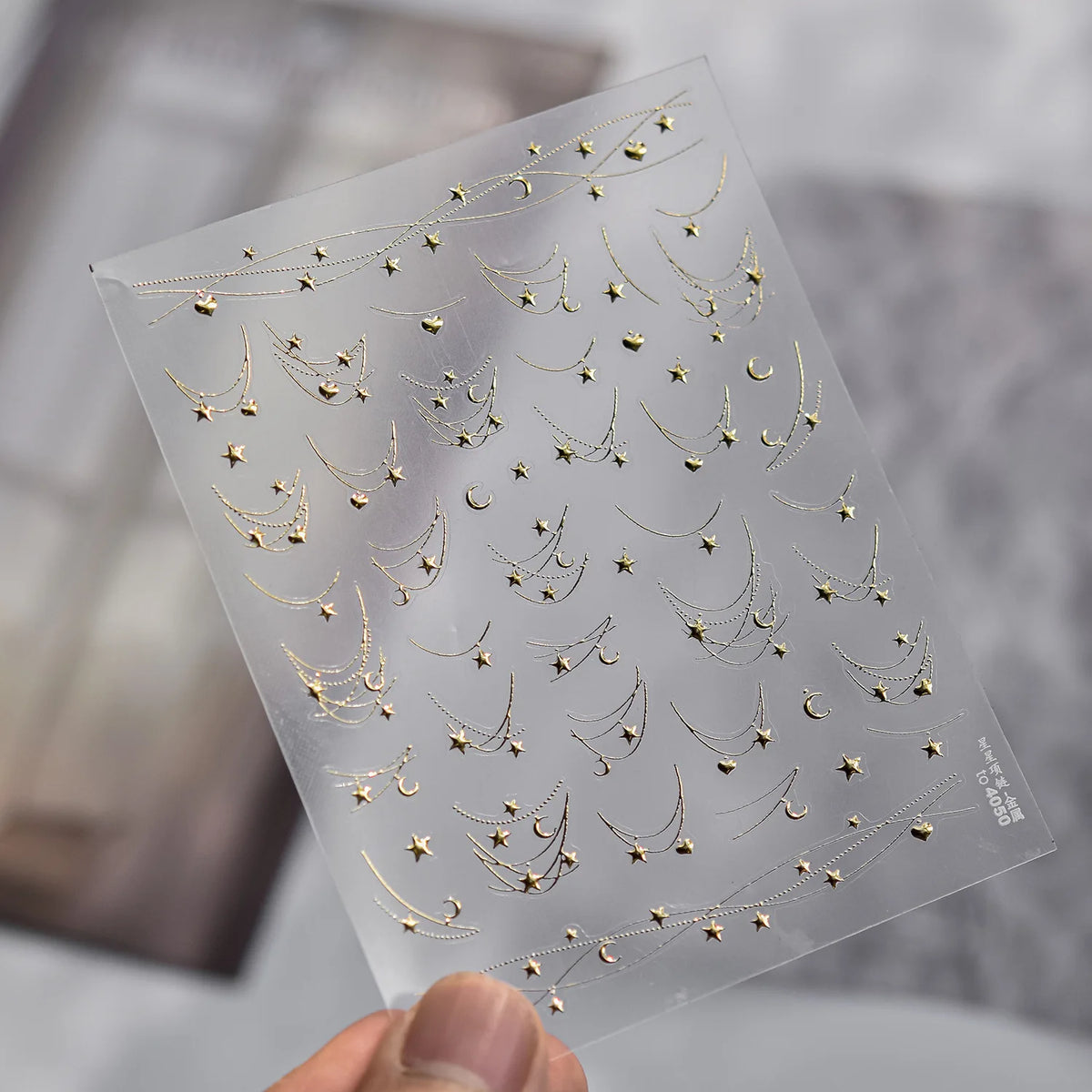 1Pcs 5D French Star Moon Chains Nail Art Stickers Gold/Silver Curved Lines,Starlight Nails Slider Self-Adhesive Manicure Decal &