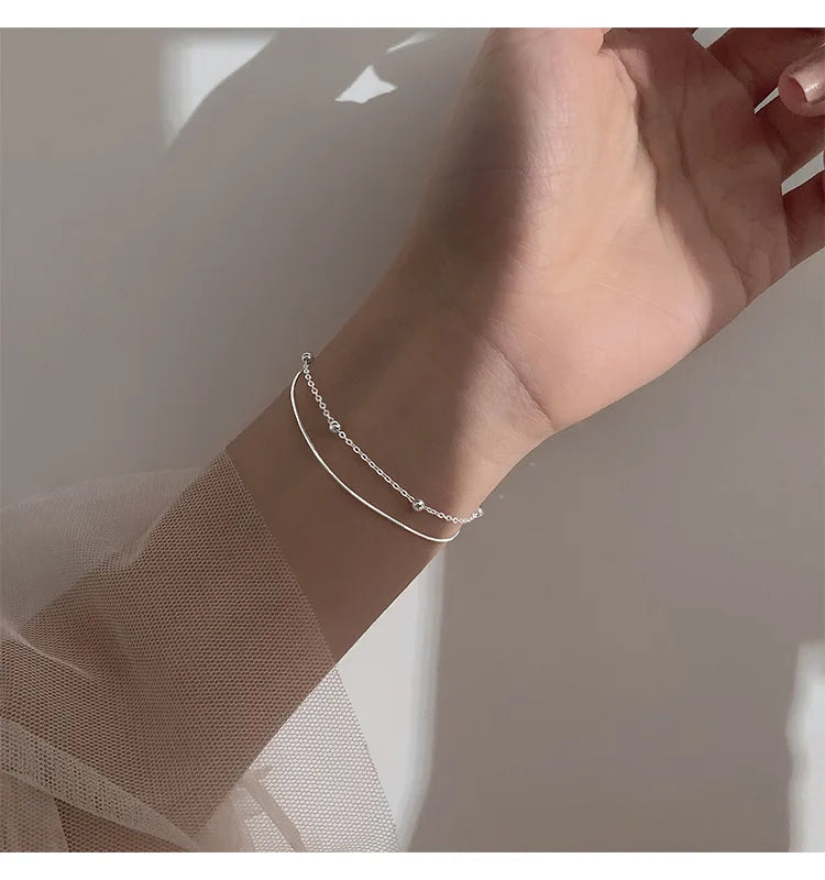 925 Sterling Silver Round Ball Lucky Bracelets Woman Double-Layer Snake Chain Hot Top Quality Jewelry Wedding Jewellery