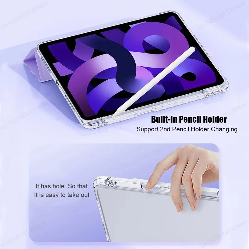 For iPad Air 5th 6th 12th 11th iPad Pro 11 12.9 13 Air 11 M4 10th Gen 10.9 10.2 9th 8th 9.7 Mini 7 6 Smart Case with Pen Holder