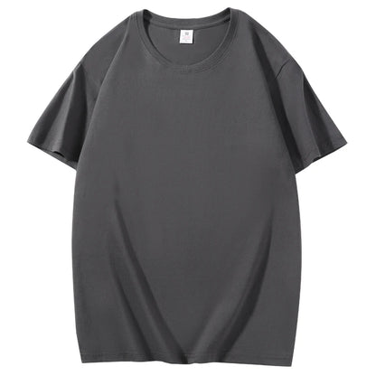 Cotton Short Sleeved T-shirt Summer Round Neck Loose and Base Shirt for Men Women Basic Tee