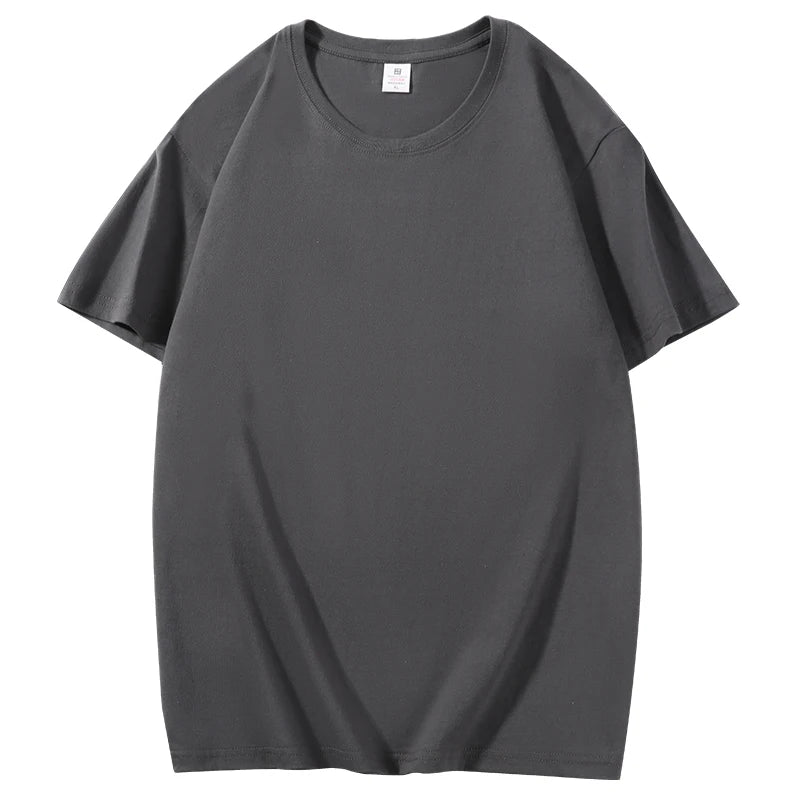 Cotton Short Sleeved T-shirt Summer Round Neck Loose and Base Shirt for Men Women Basic Tee